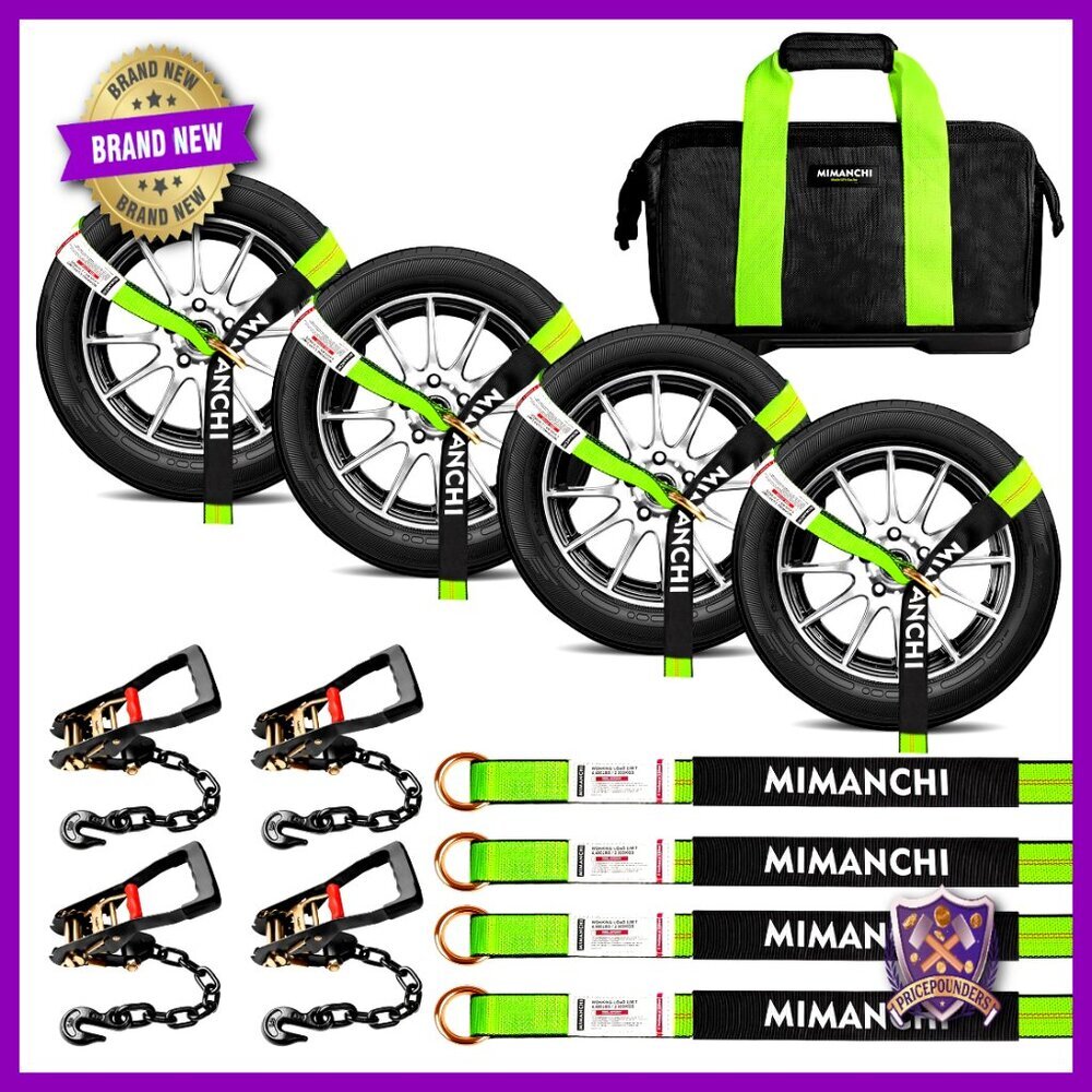 Heavy Duty Ratchet Tie Down Straps 4 Pack 2 Inch 12 Foot Lasso Wheel Straps